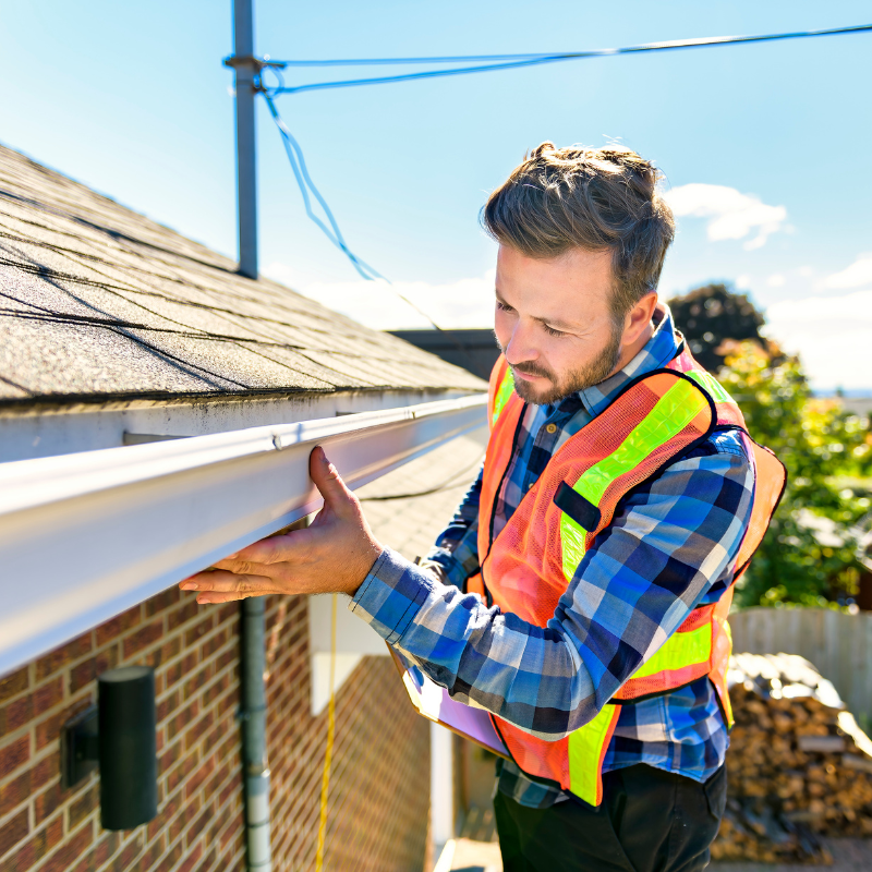 Image of a professional conducting a roof inspection for a damaged roof after a storm.